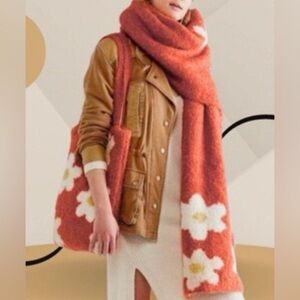 Free People Fuzzy Tote Bag Orange Floral EUC